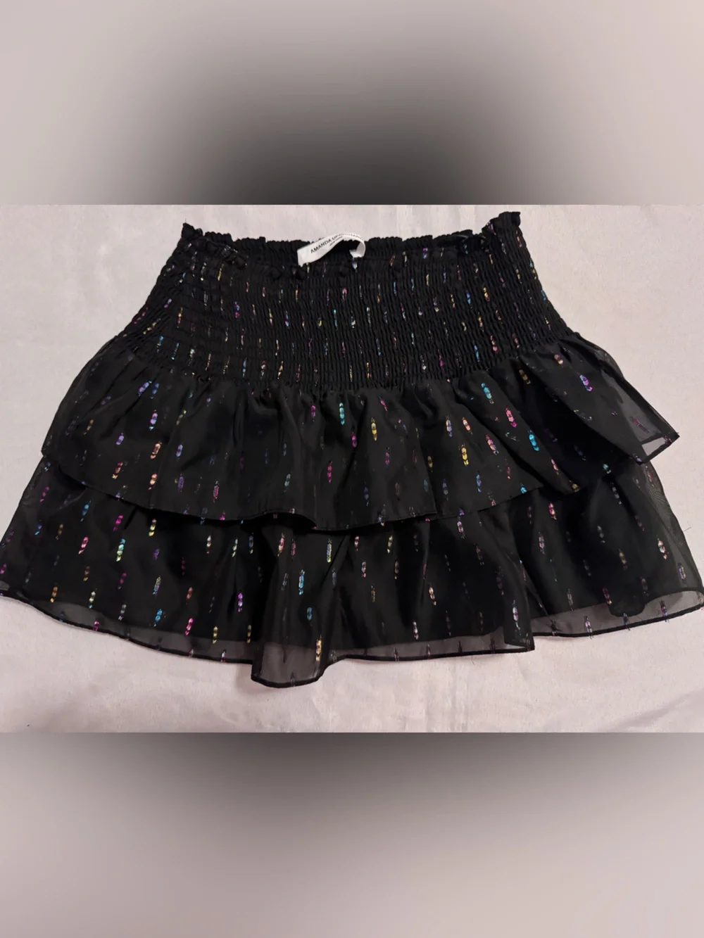 Like New Amanda Uprichard Aurelie skirt in prism Black tiered Metallic Rainbow